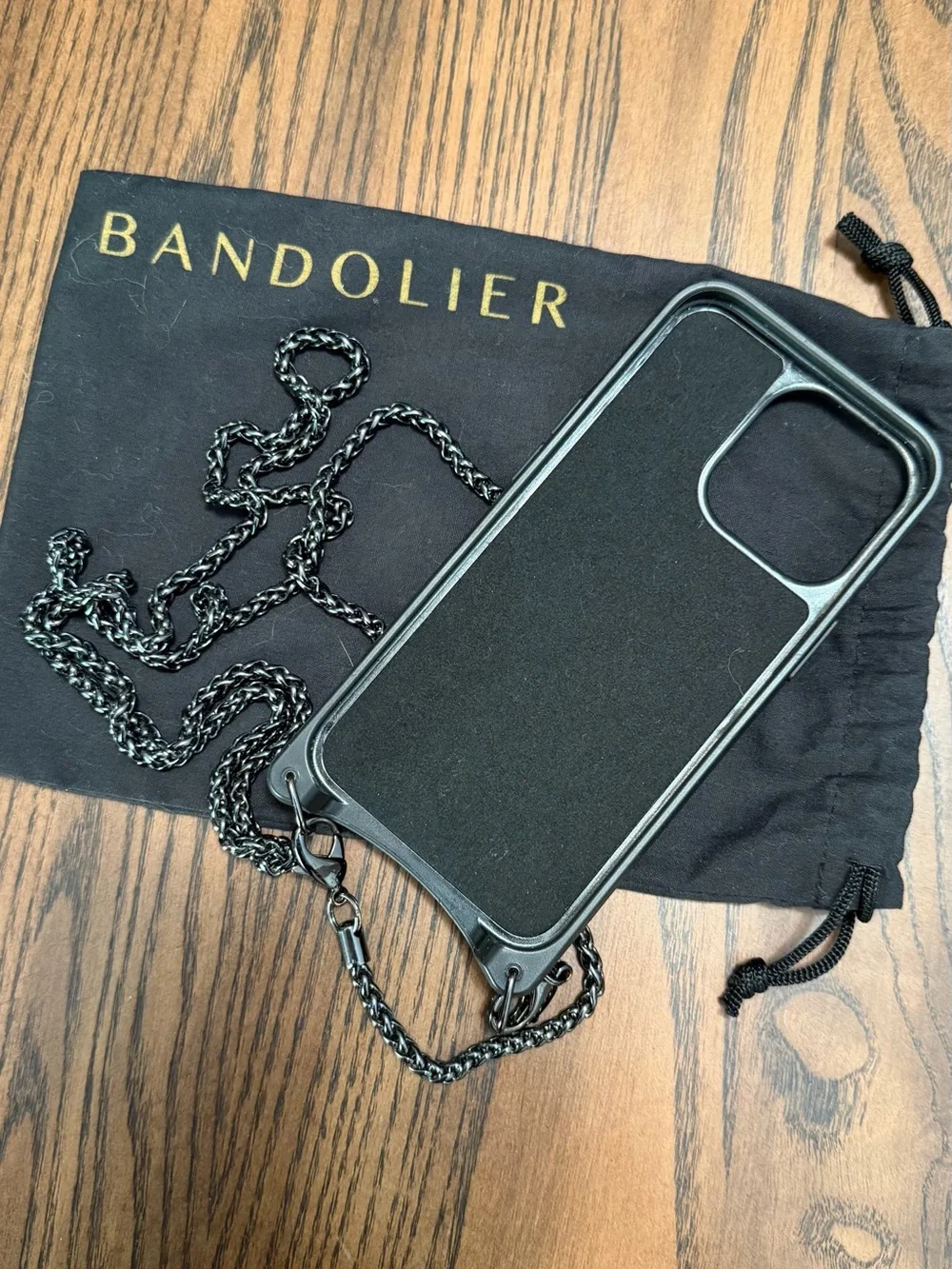 Bandolier Black Quilted Patent iPhone 13 Pro Case with Chain Strap